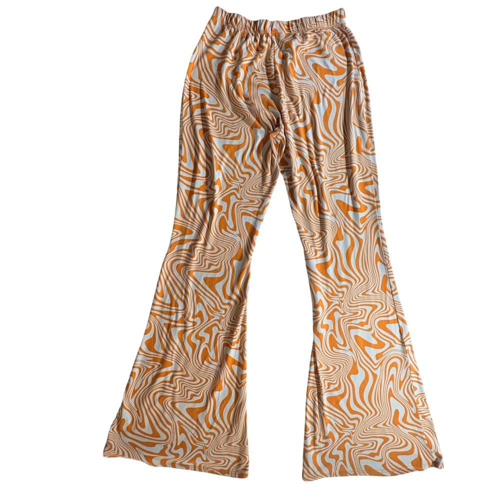 Windsor Swirl Flare Pants Women Small Orange White Psychedelic Boho Bell Bottoms